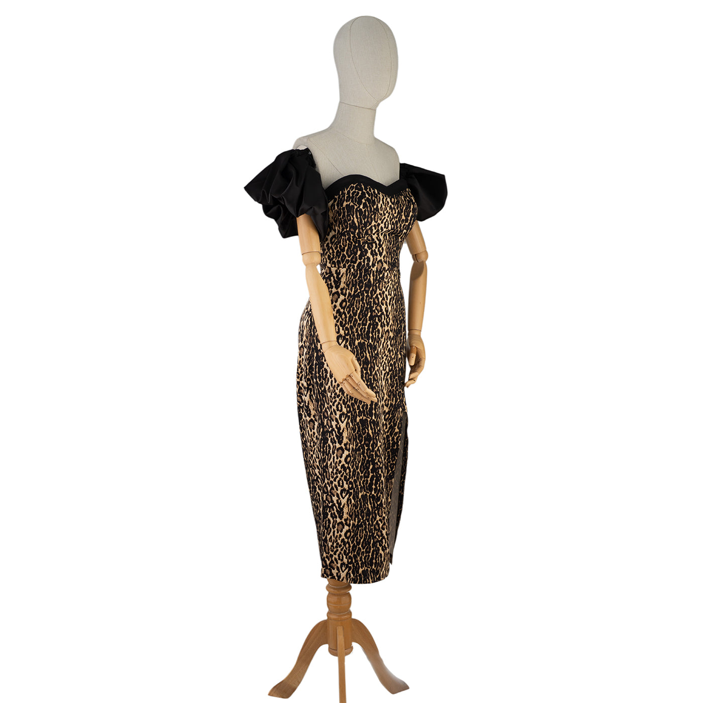 Leopard Print Dress with Puffy Black Sleeves