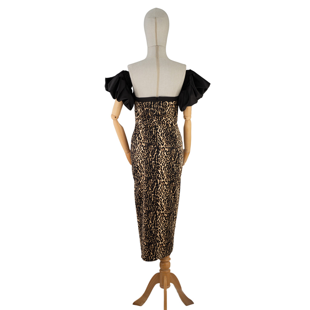 Leopard Print Dress with Puffy Black Sleeves