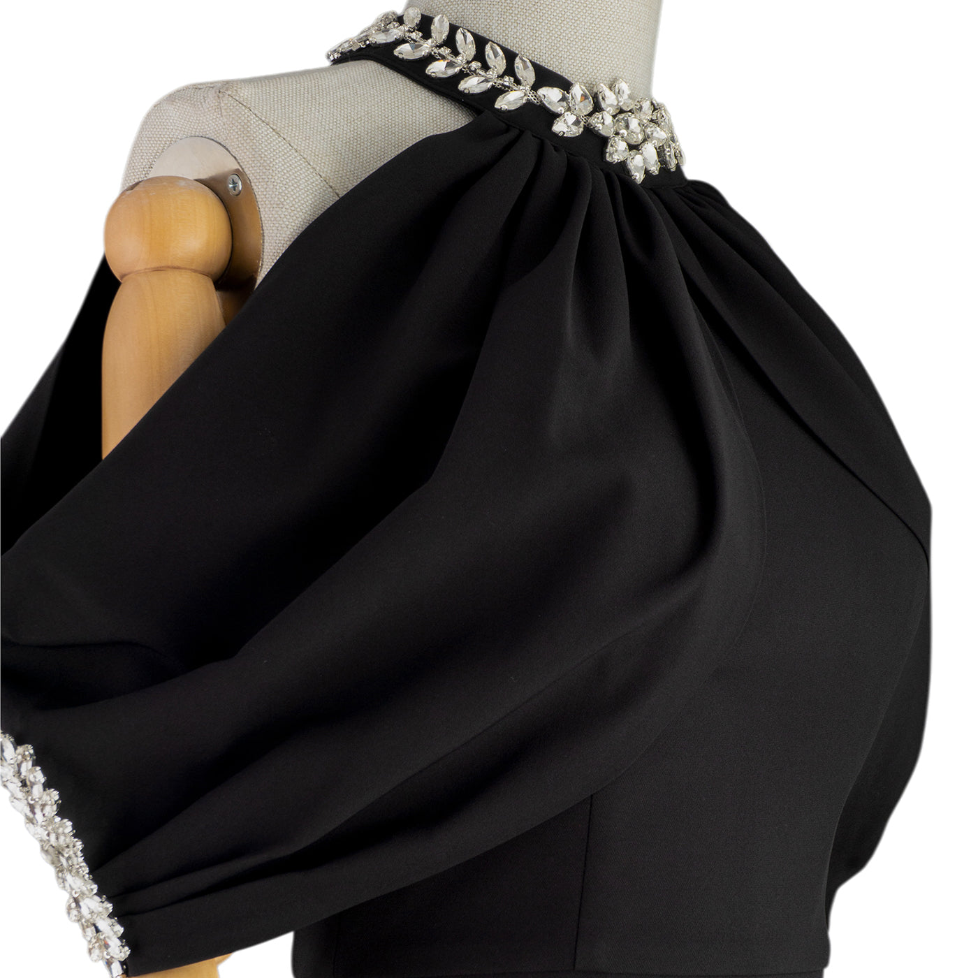 π€ Off-Shoulder Black Midi Dress with Jewel Neckline