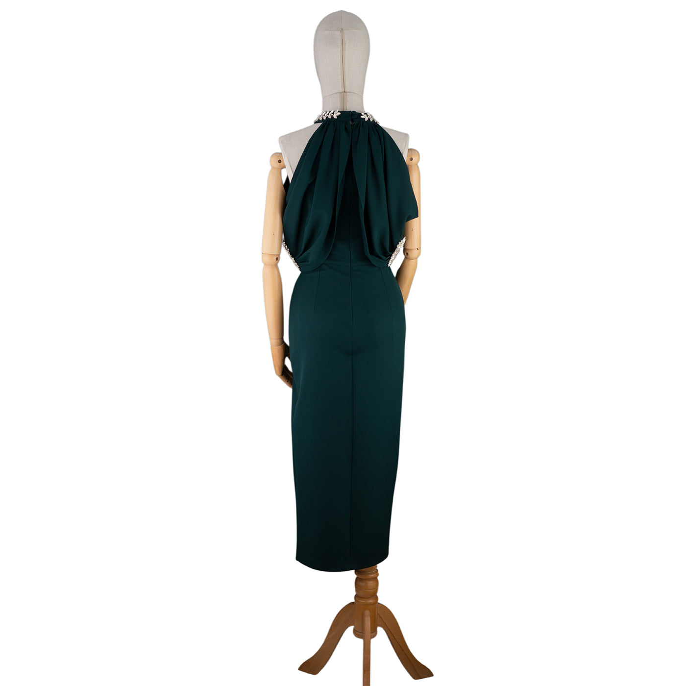 β¨ Elegant Draped Midi Dress with Embellished Neckline