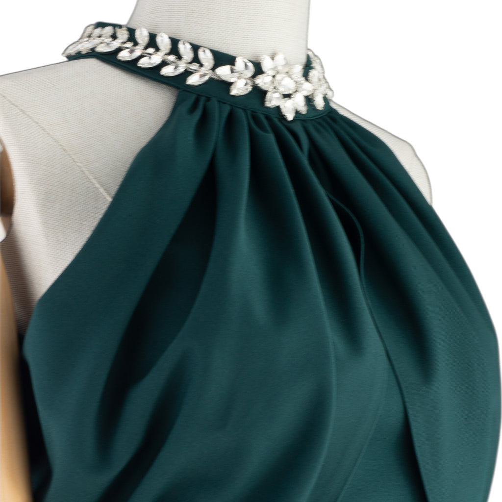 ✨ Elegant Draped Midi Dress with Embellished Neckline