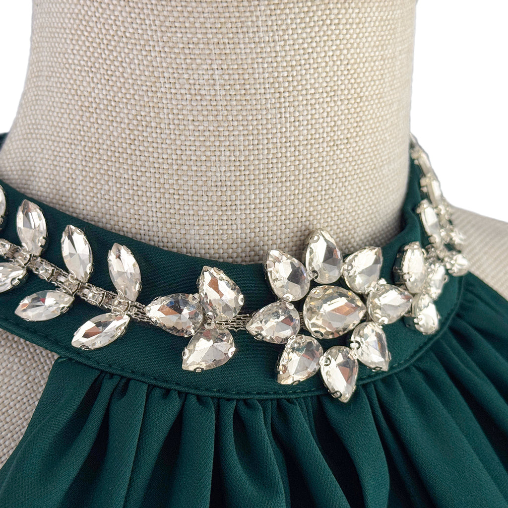 ✨ Elegant Draped Midi Dress with Embellished Neckline