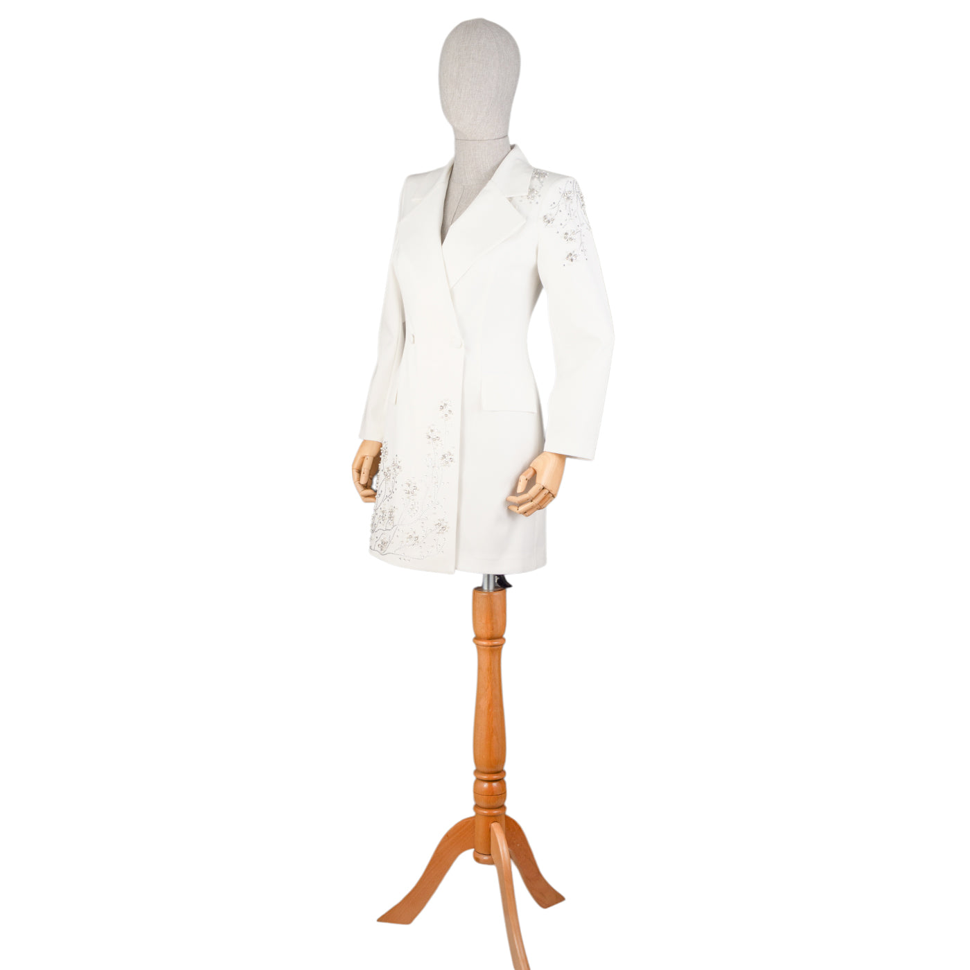 π€ White Embroidered Blazer Dress with Rhinestones