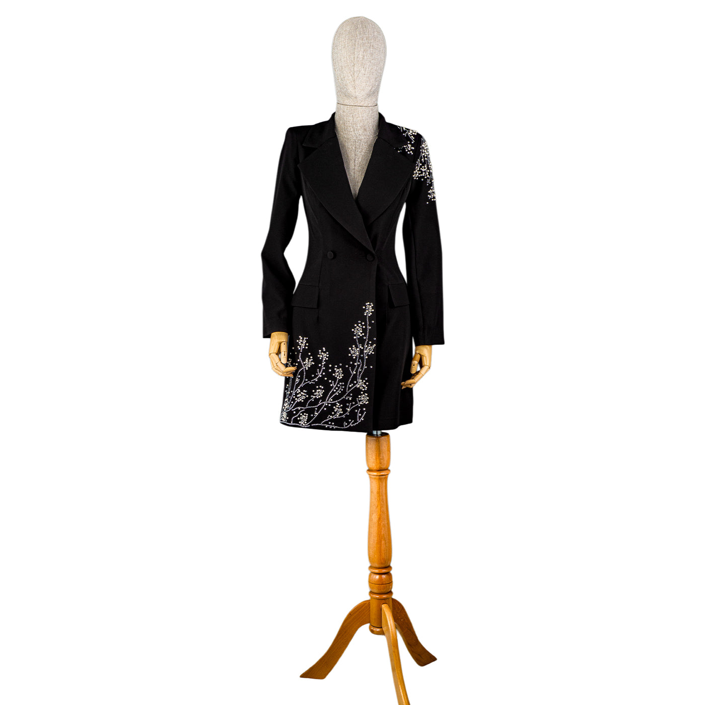 Black Embroidered Blazer Dress – Elegance in Every Stitch