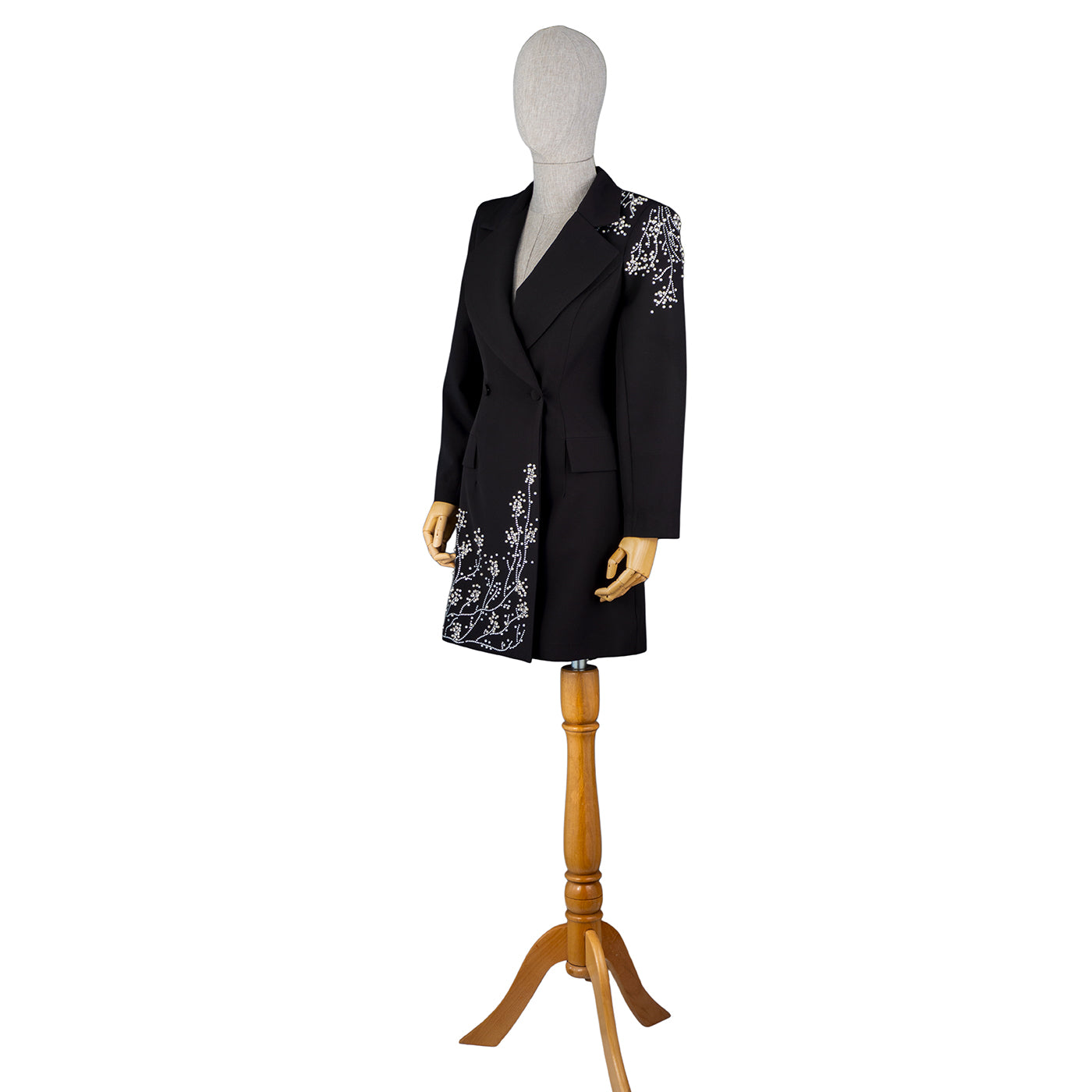 Black Embroidered Blazer Dress – Elegance in Every Stitch