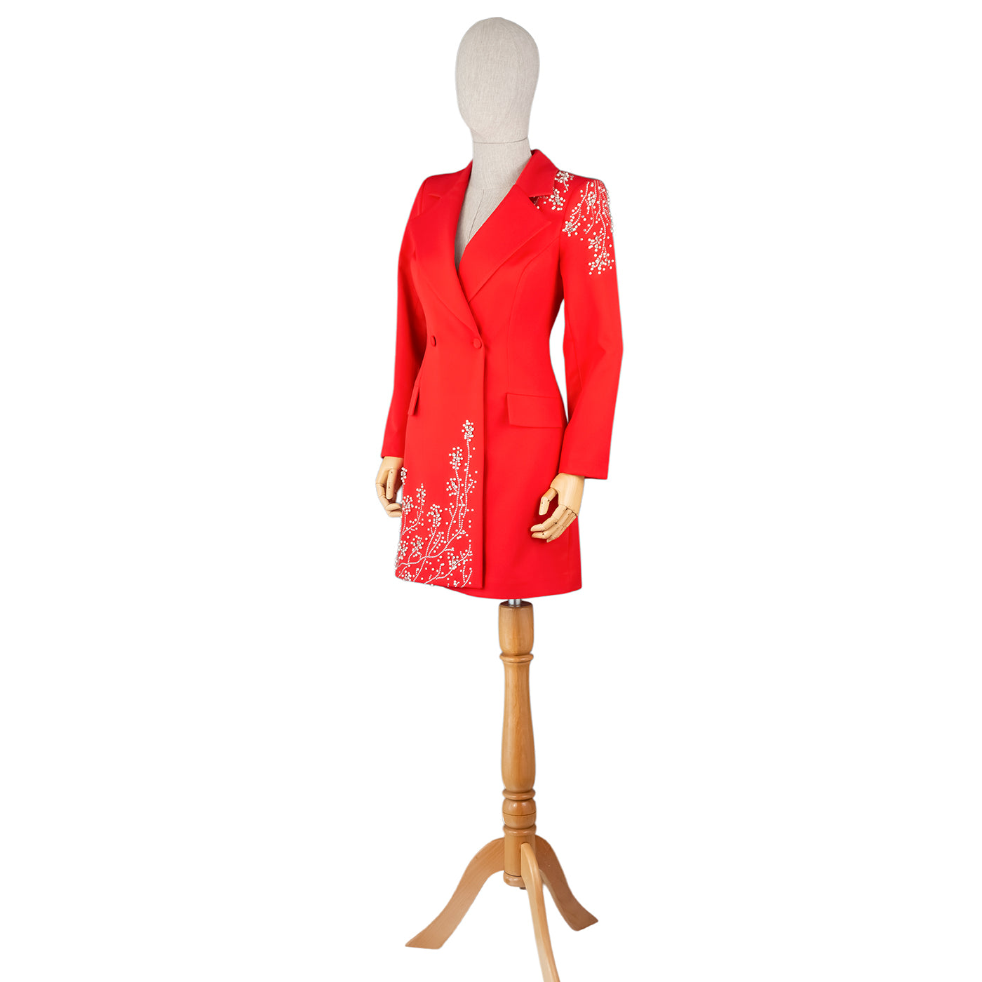 Red Embroidered Blazer Dress – Bold and Elegant Statement