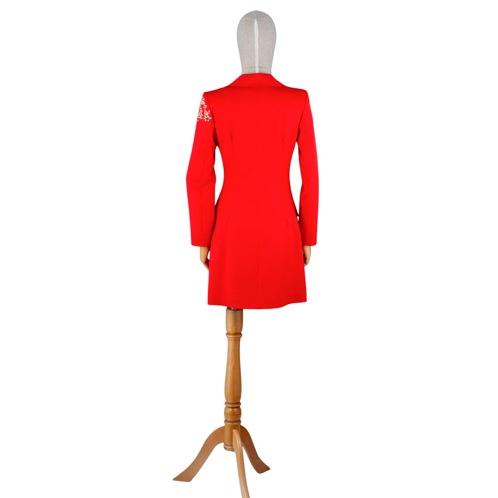 Red Embroidered Blazer Dress – Bold and Elegant Statement