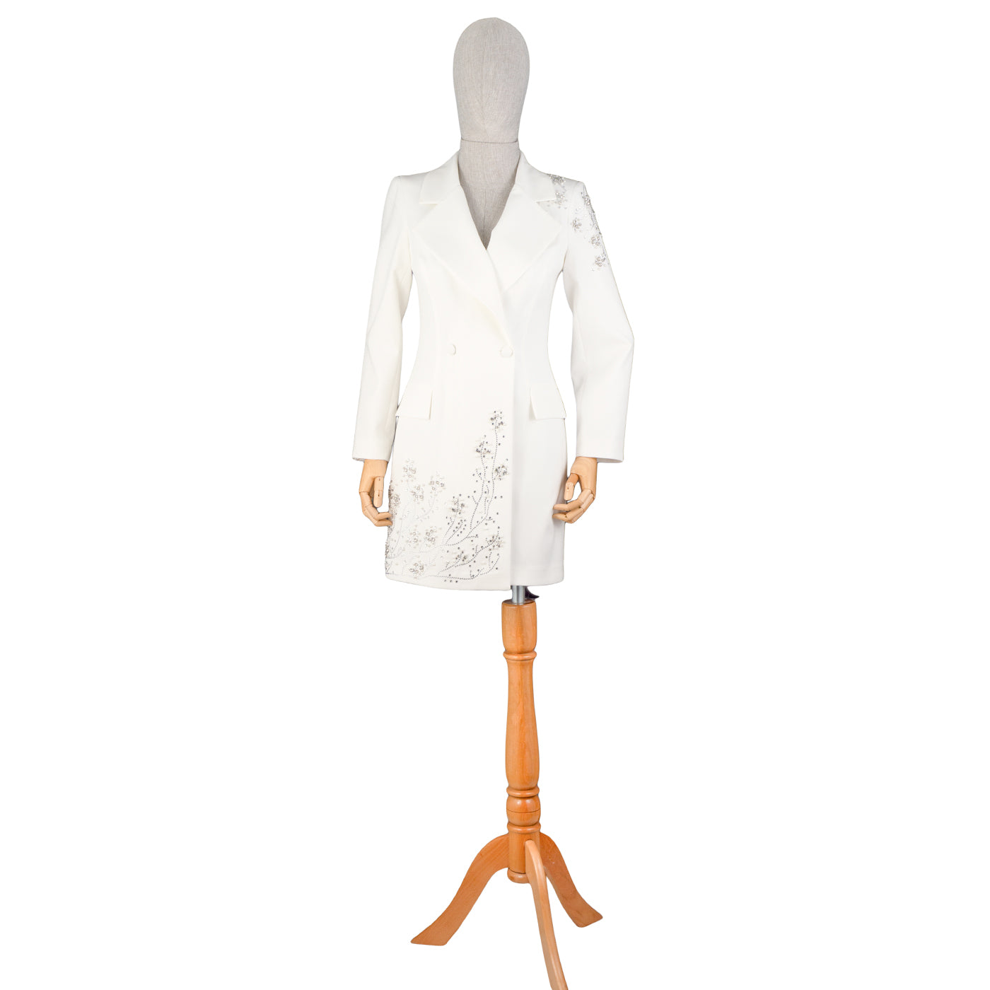 π€ White Embroidered Blazer Dress with Rhinestones