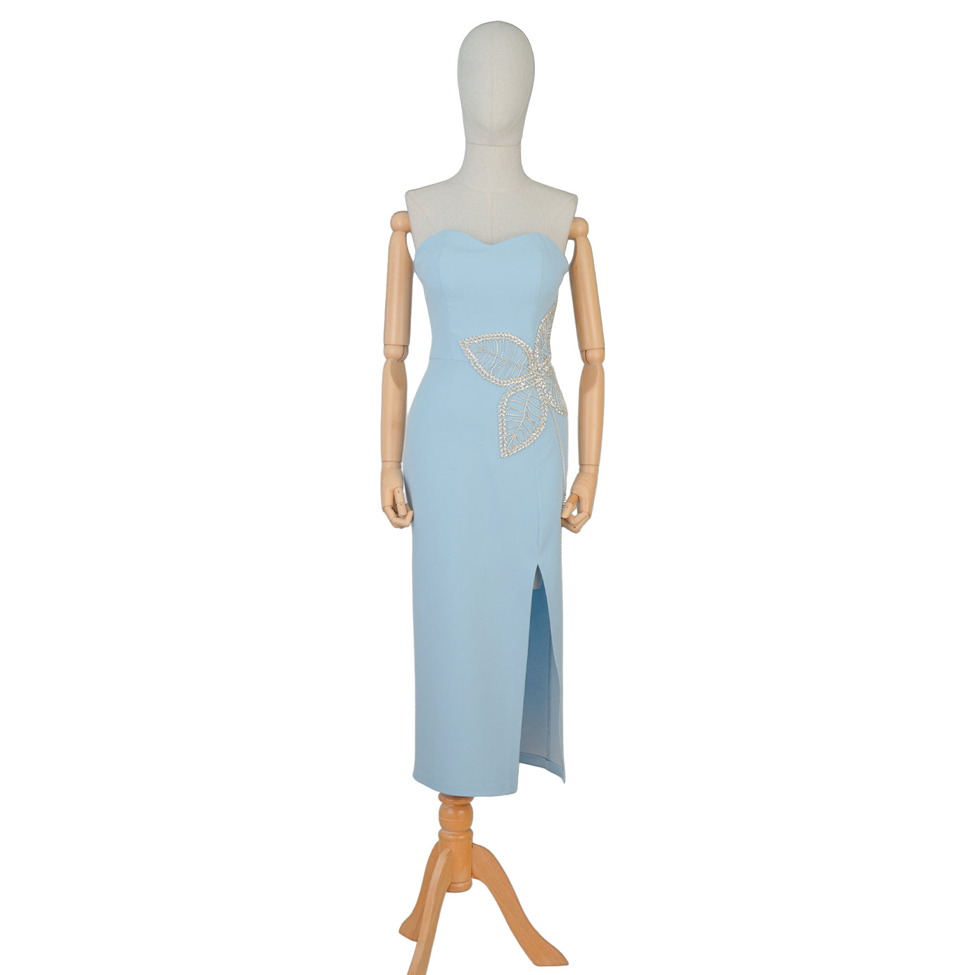 Light Blue Strapless Midi Dress with Embroidery