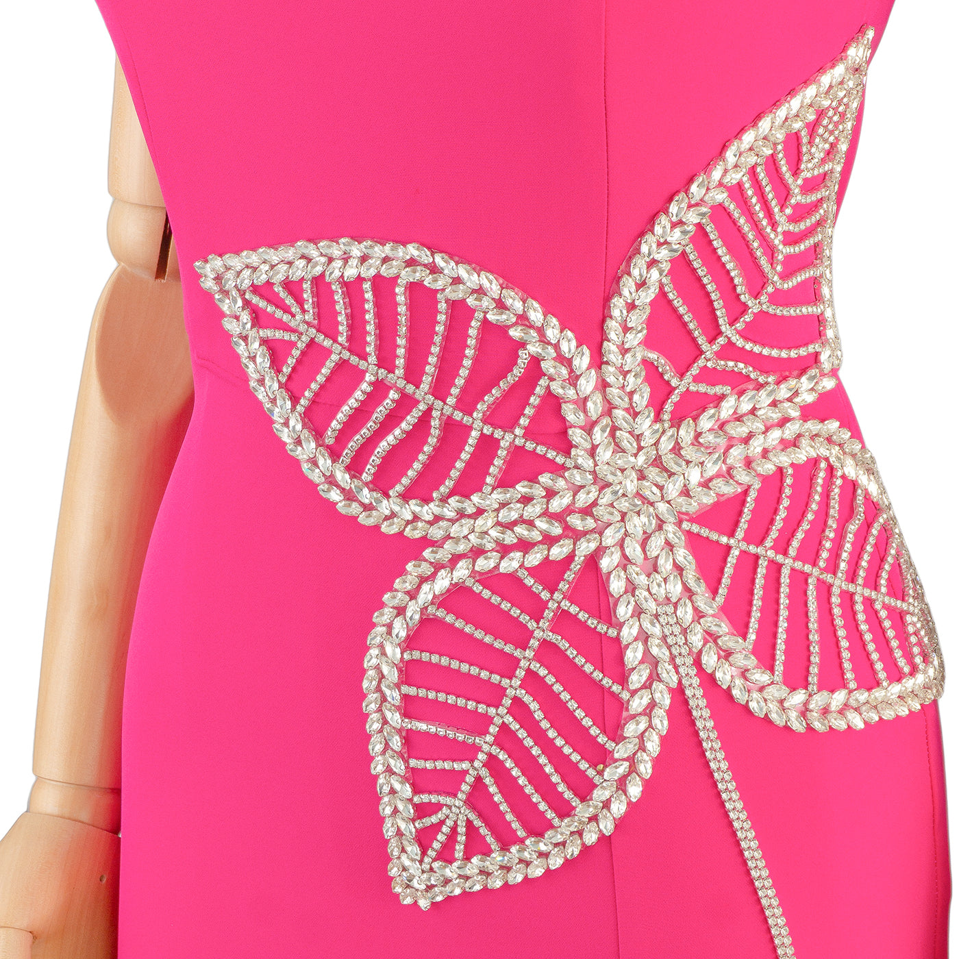 Fuchsia Strapless Midi Dress with Embroidered Waist – Bold and Beautiful