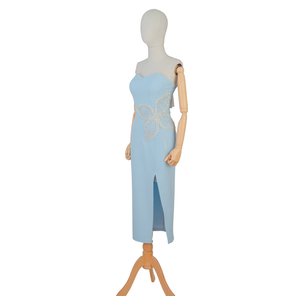 Light Blue Strapless Midi Dress with Embroidery
