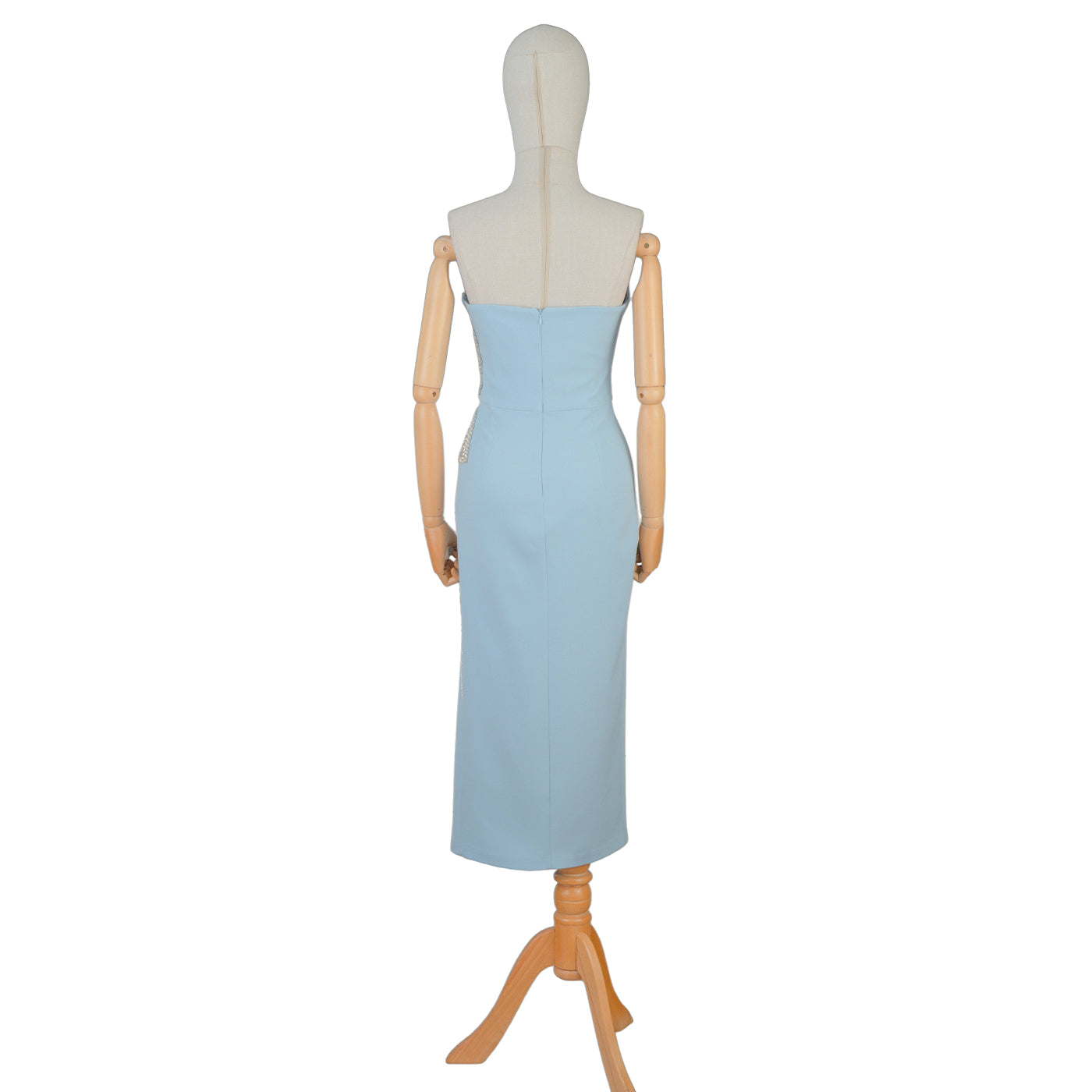 Light Blue Strapless Midi Dress with Embroidery