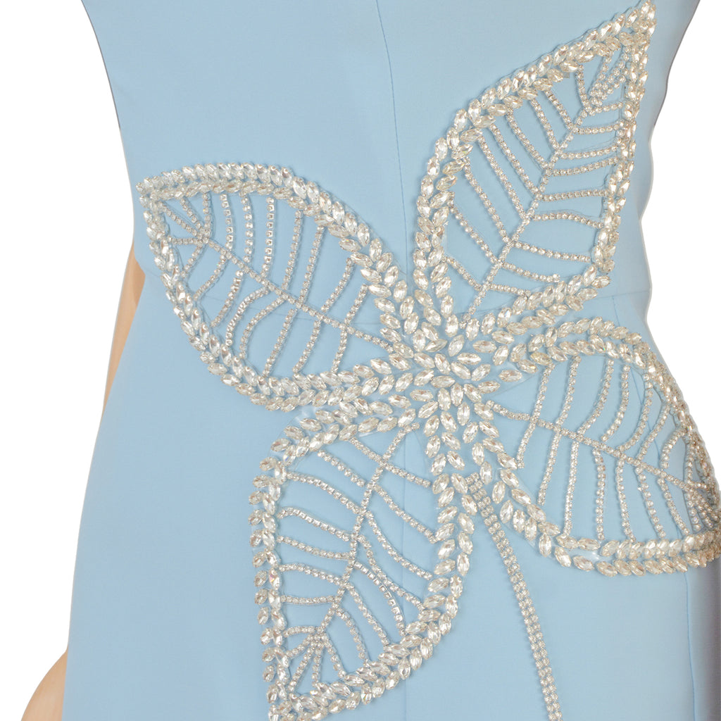 Light Blue Strapless Midi Dress with Embroidery