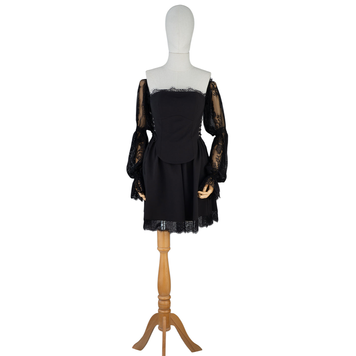 π« Elegant Black Dress with Lace Sleeves