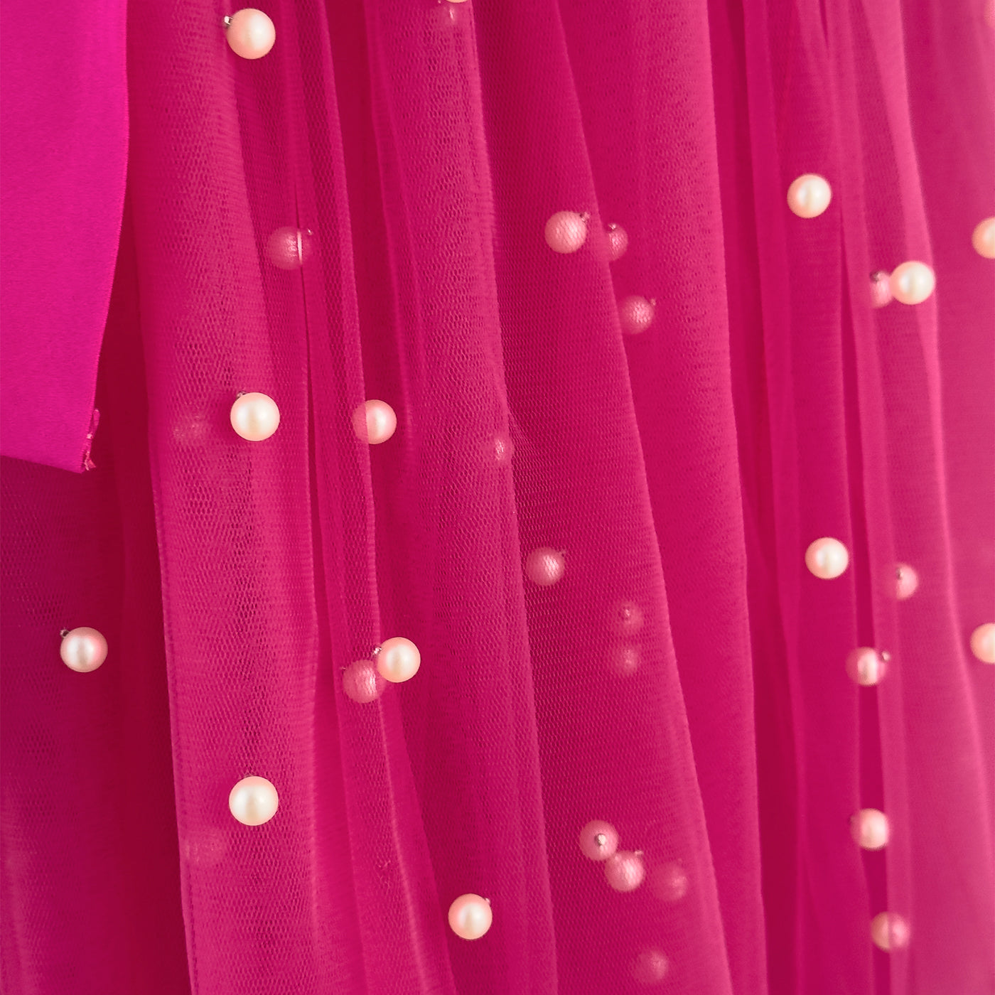 Hot Pink Dress with Tulle Skirt and Pearl Details