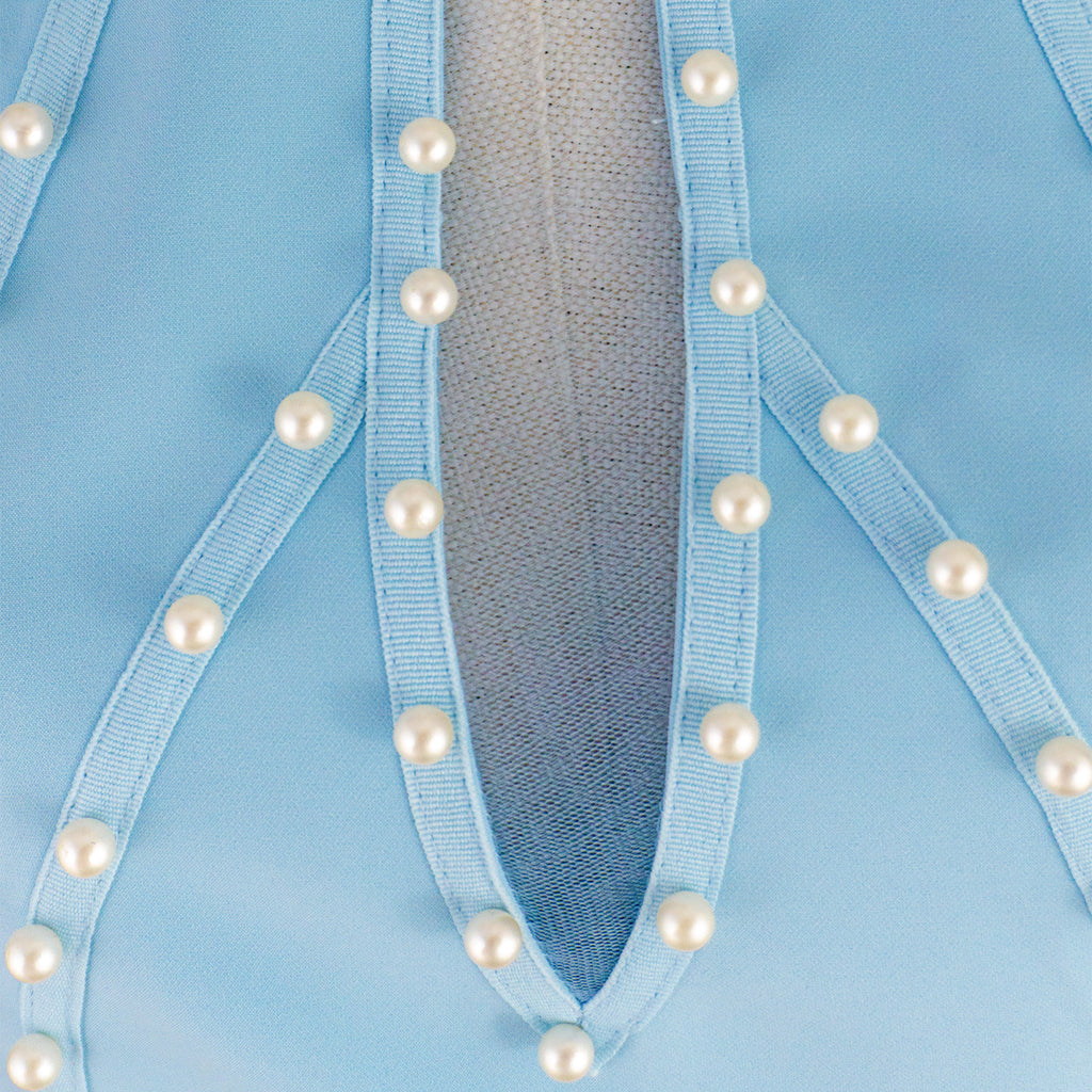 💎 Light Blue Bodycon Dress with Pearl Stud Accents