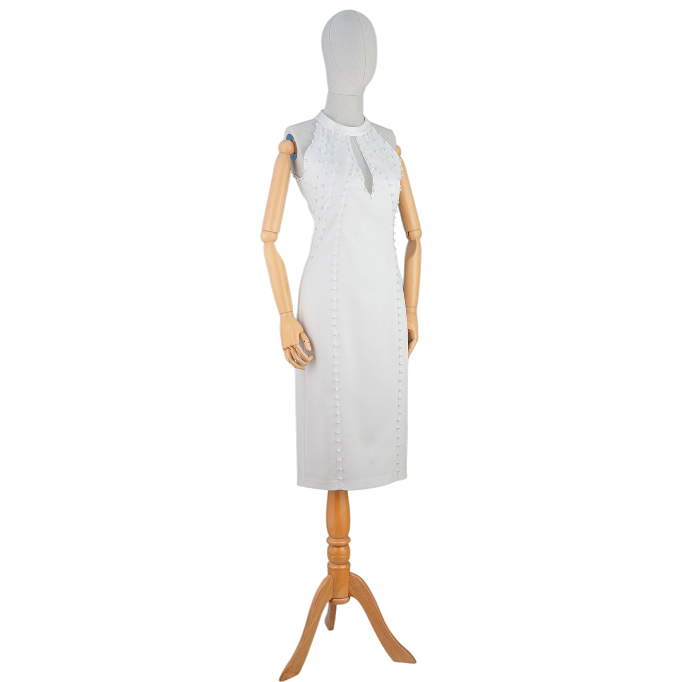 White Bodycon Dress with Pearl Stud Accents