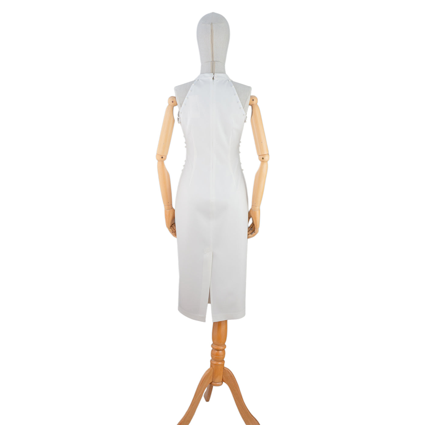 White Bodycon Dress with Pearl Stud Accents