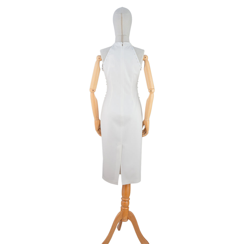 White Bodycon Dress with Pearl Stud Accents