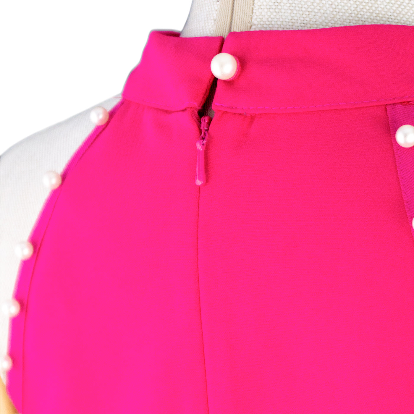 Hot Pink Bodycon Dress with Pearl Stud Accents