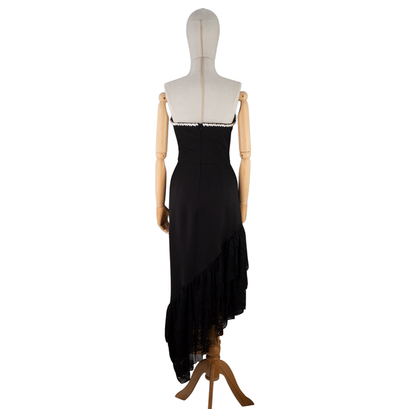Black Strapless Dress with Asymmetrical Lace Hem