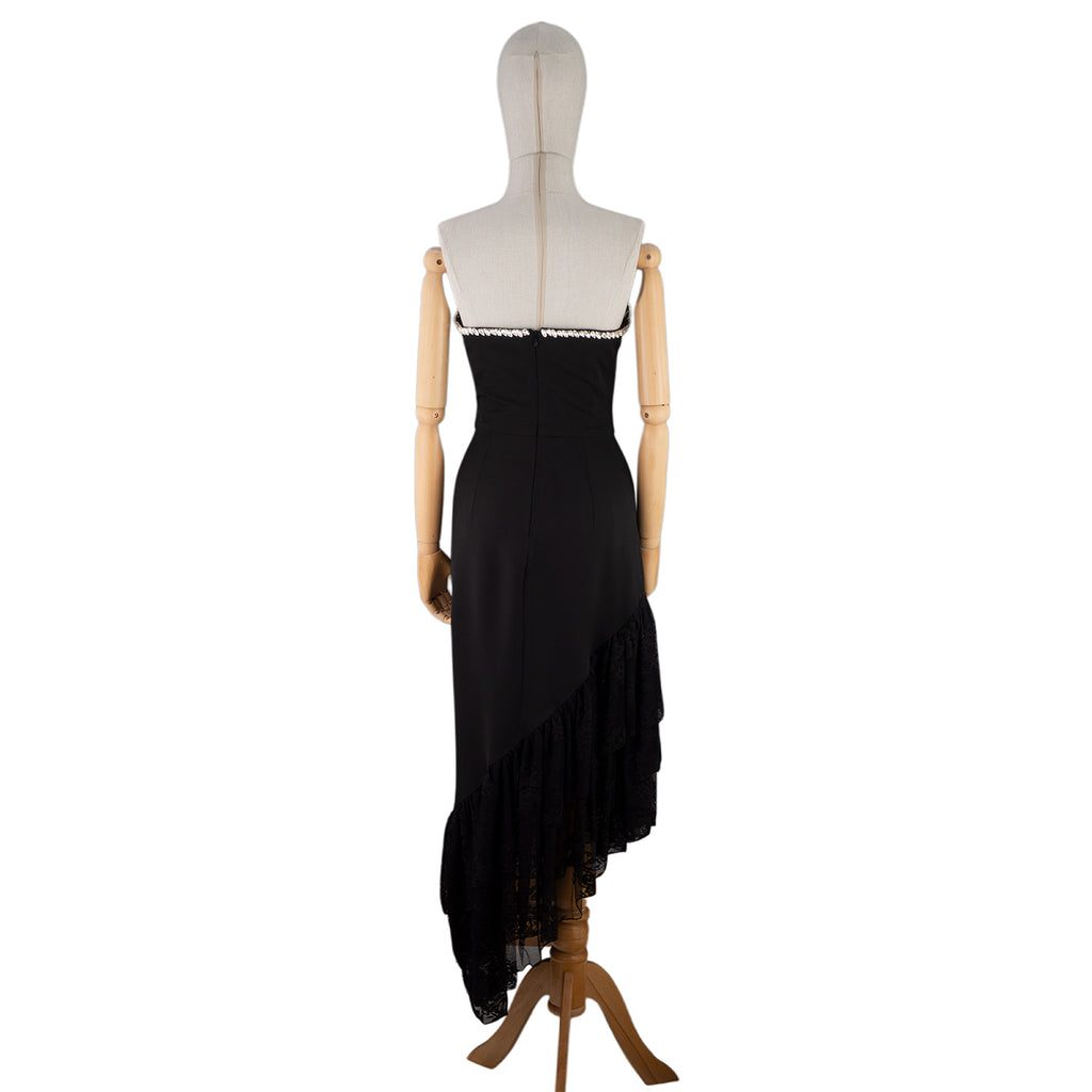 Black Strapless Dress with Asymmetrical Lace Hem