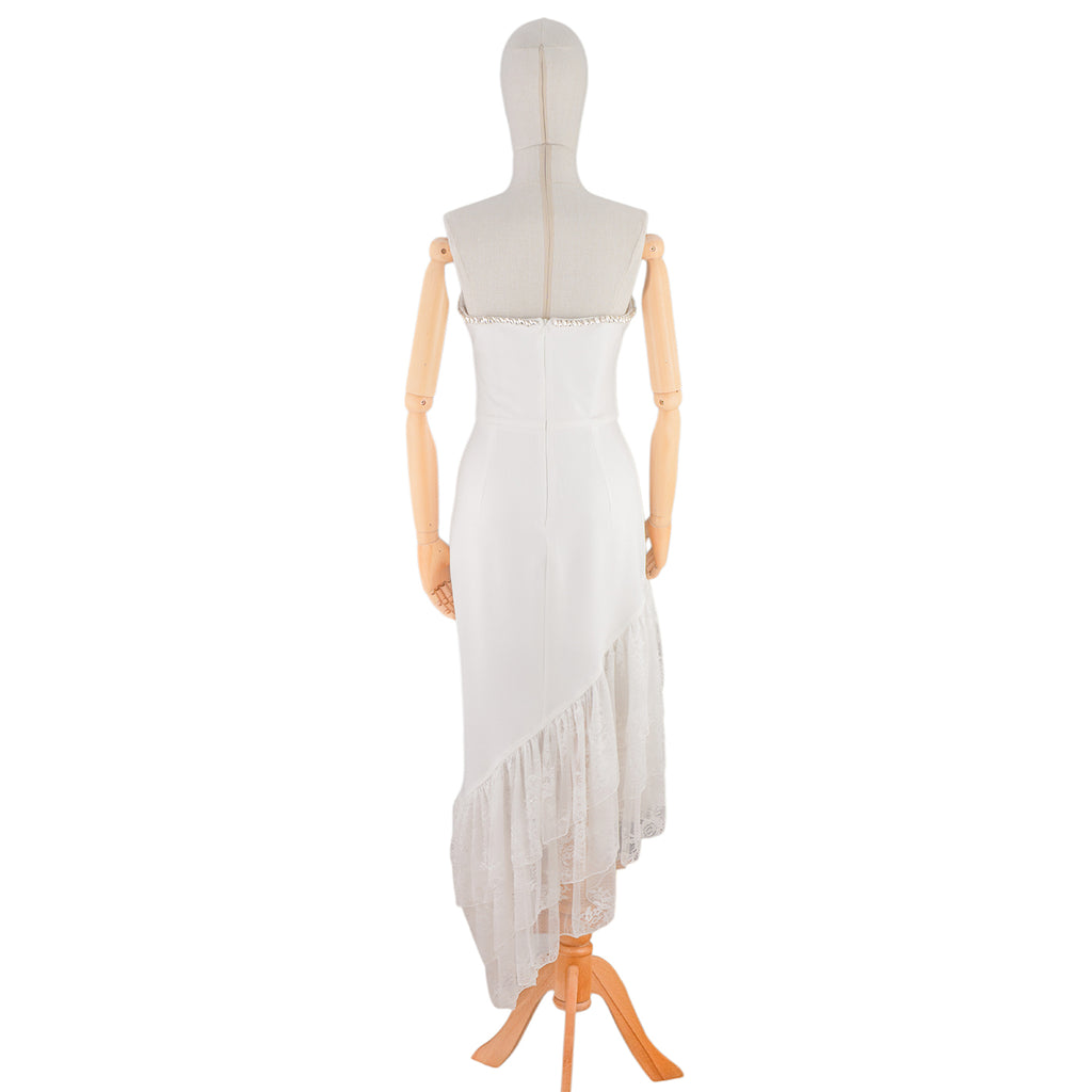 White Strapless Dress with Asymmetrical Lace Hem