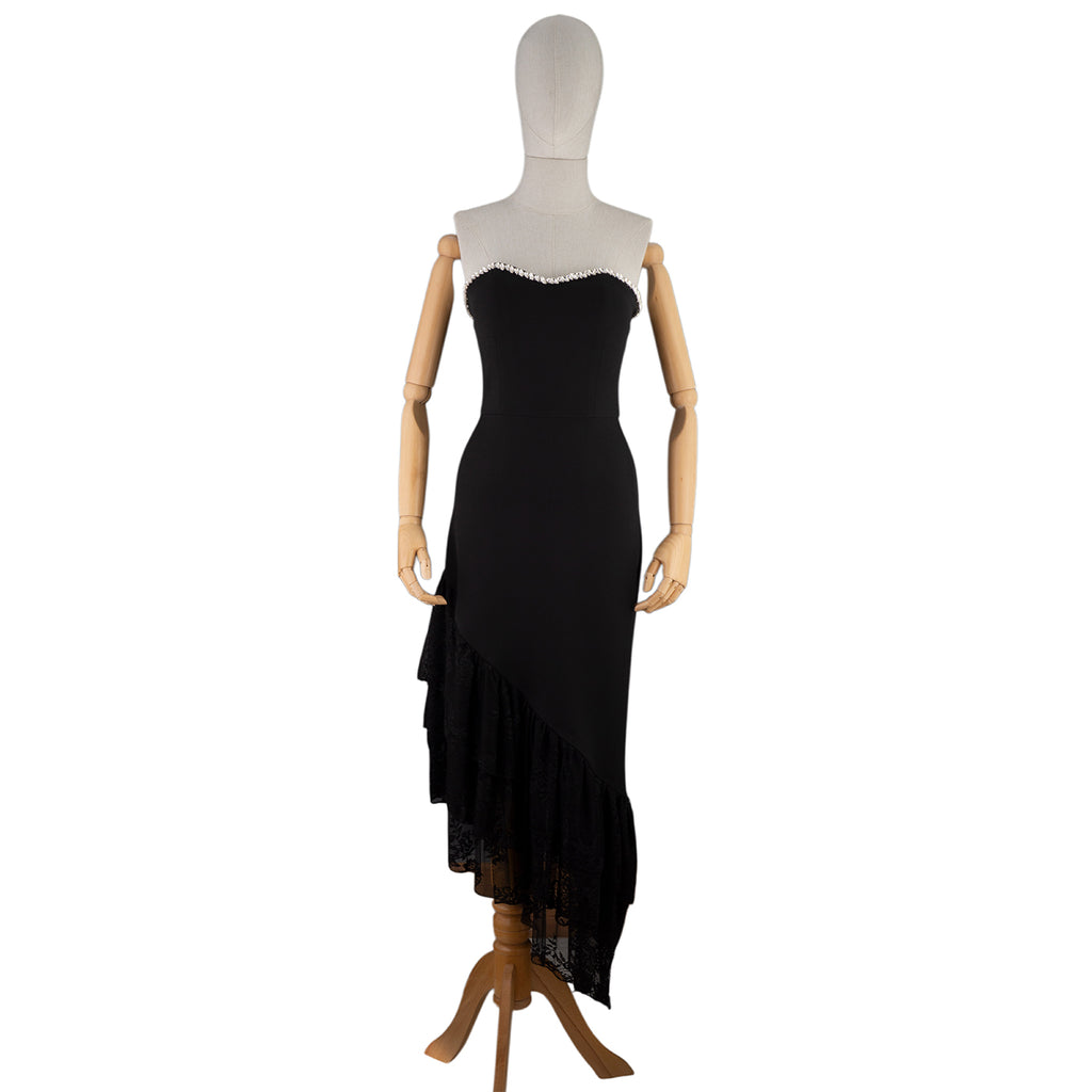 Black Strapless Dress with Asymmetrical Lace Hem
