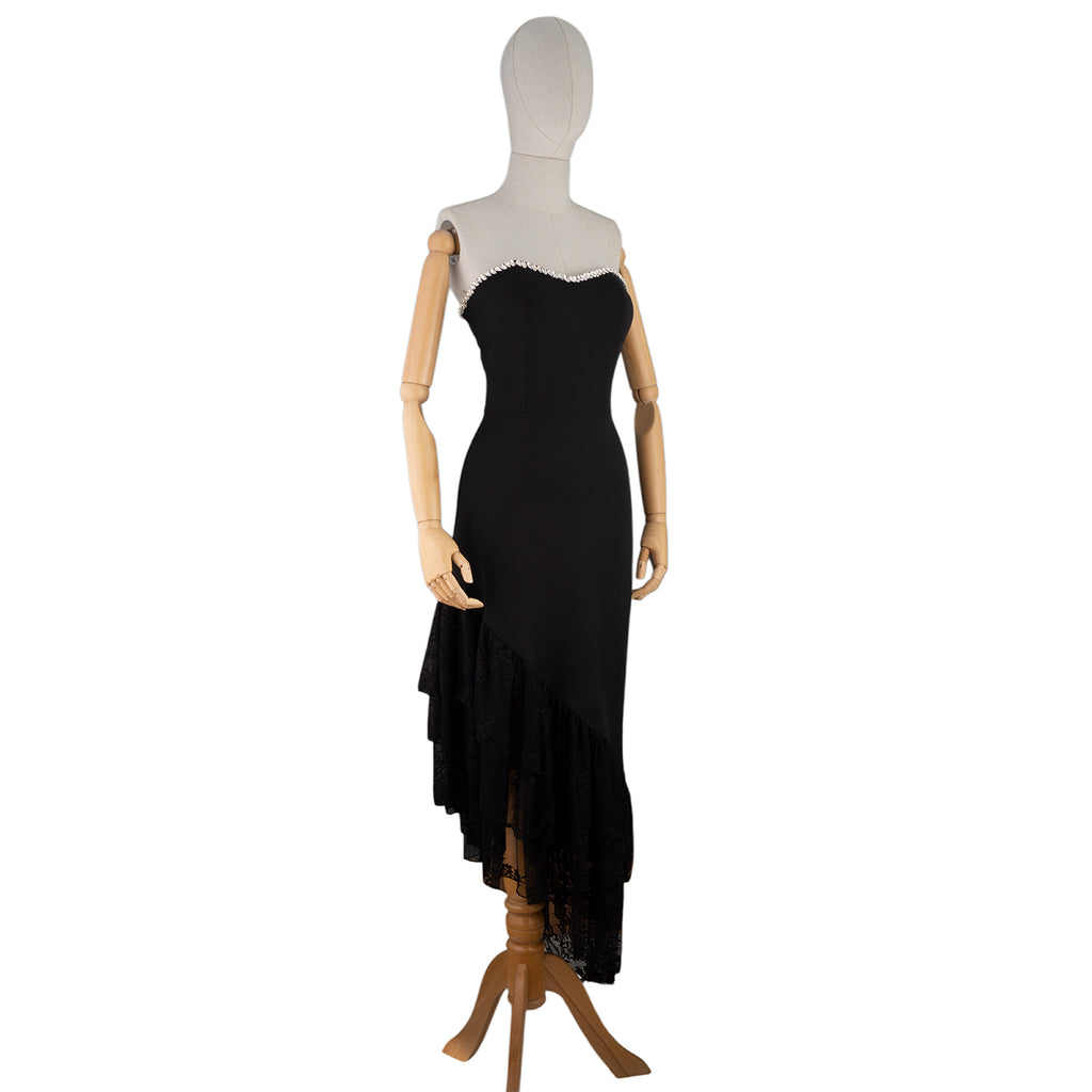Black Strapless Dress with Asymmetrical Lace Hem