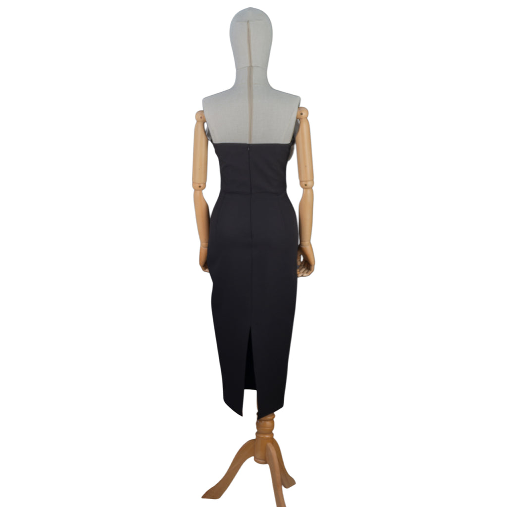 Black and White Petal Bodice Dress with Crystal Chain Accents