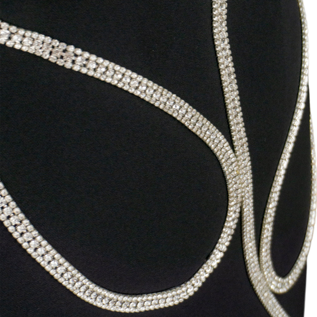 Black and White Petal Bodice Dress with Crystal Chain Accents