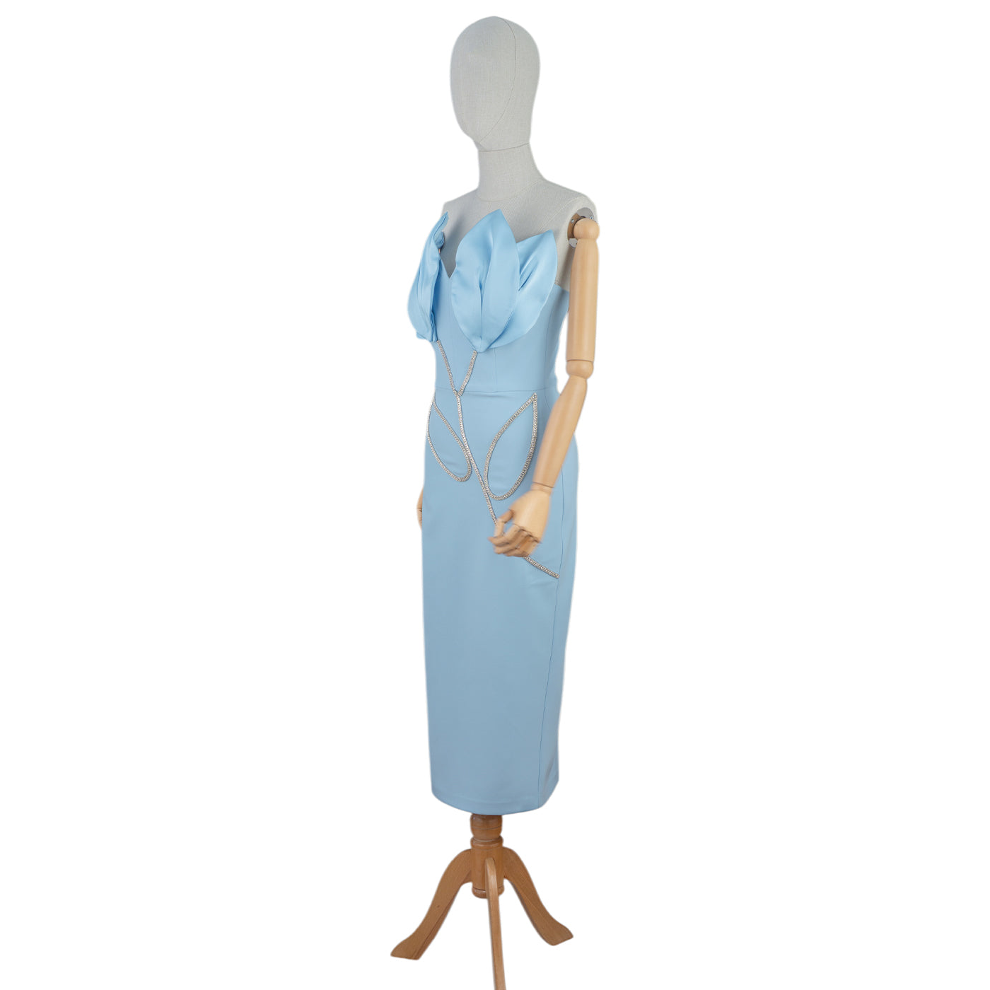 Light Blue Petal Bodice Dress with Crystal Chain Details