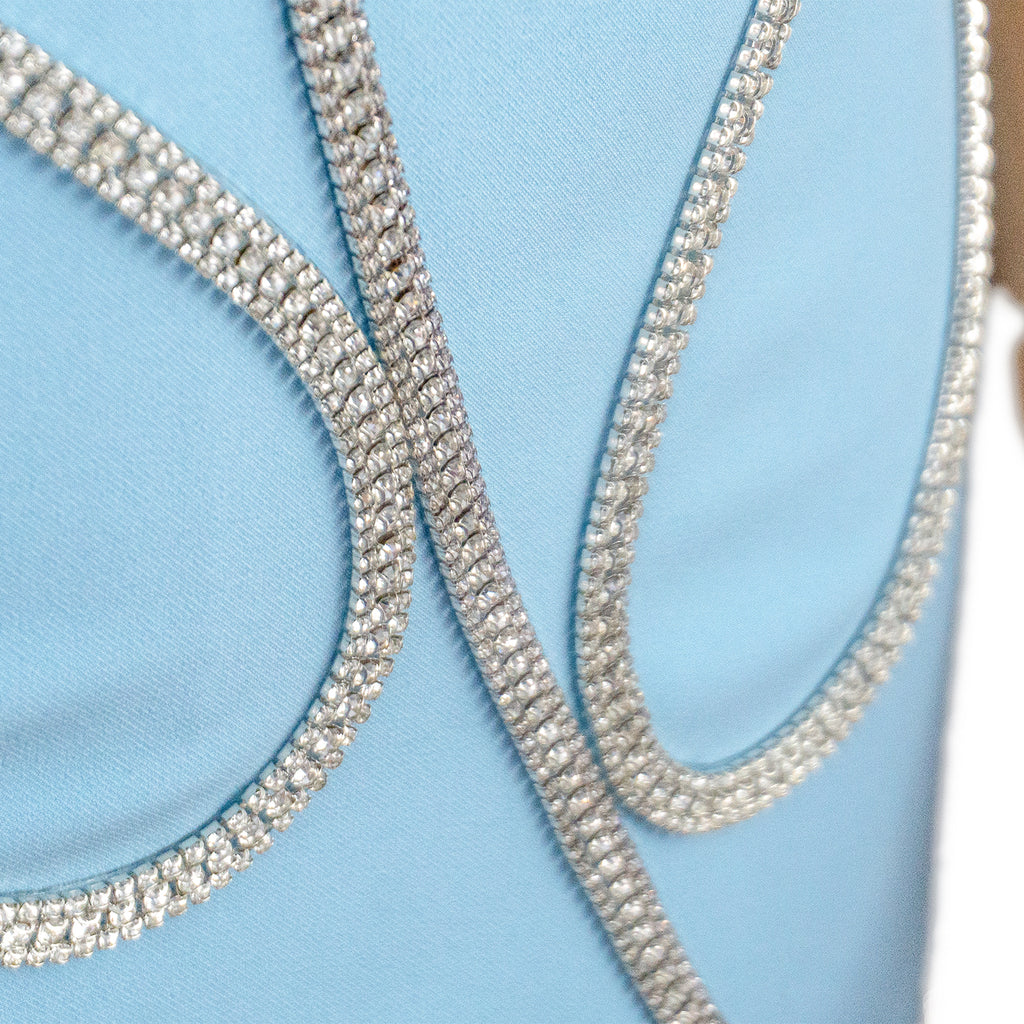 Light Blue Petal Bodice Dress with Crystal Chain Details