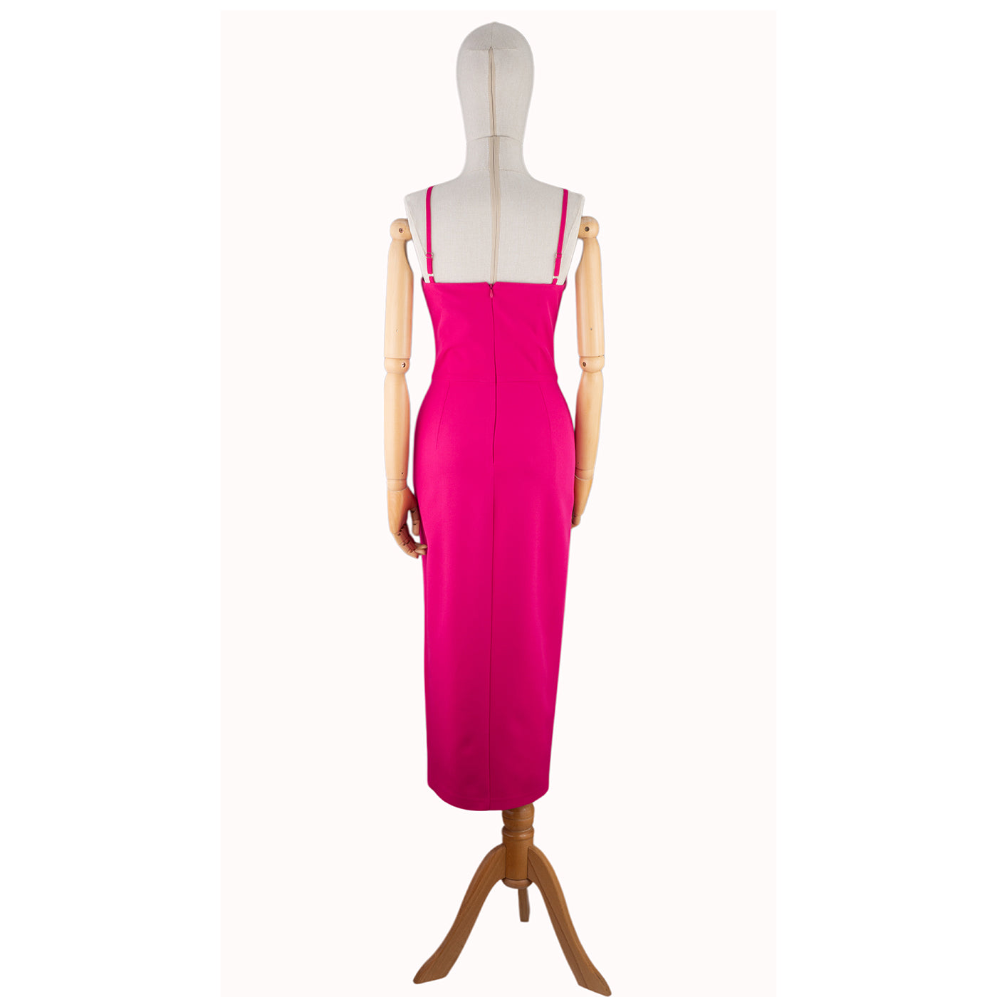 Hot Pink Dress with Deep V-Neck and Crystal Embellishment