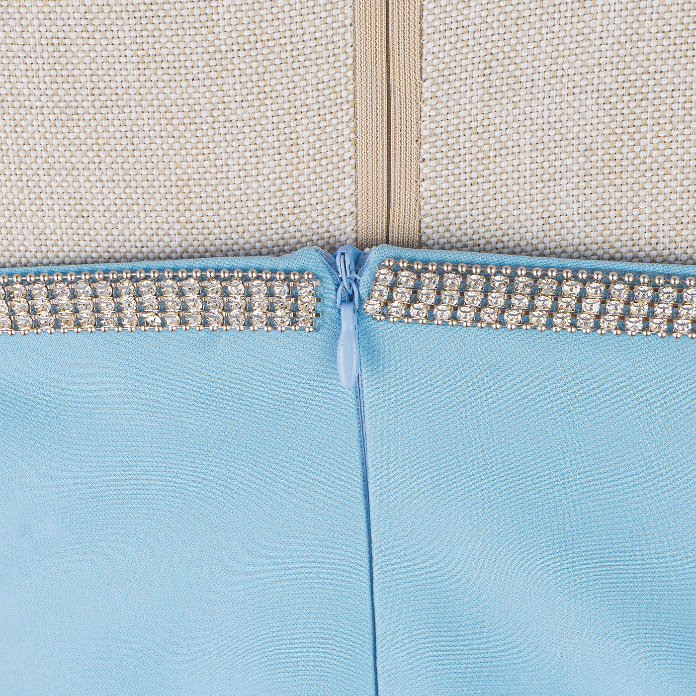 Light Blue Strapless Dress with Crystal Bow and Front Slit