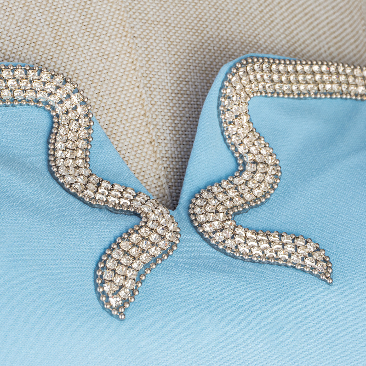 Light Blue Strapless Dress with Crystal Bow and Front Slit