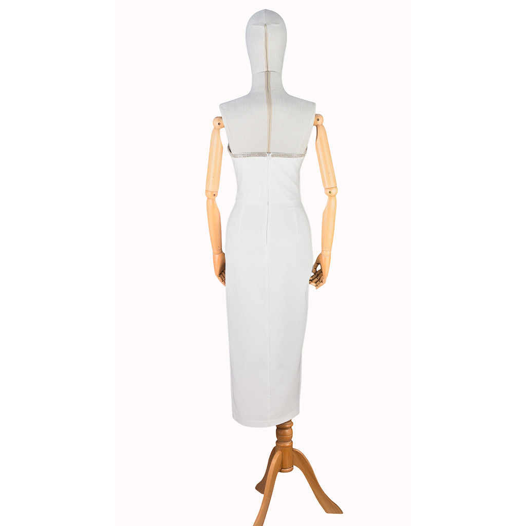 White Strapless Dress with Crystal Bow and Slit