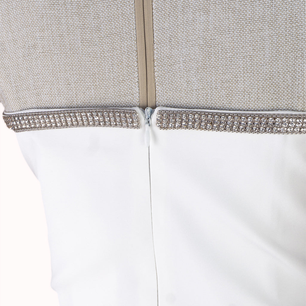 White Strapless Dress with Crystal Bow and Slit