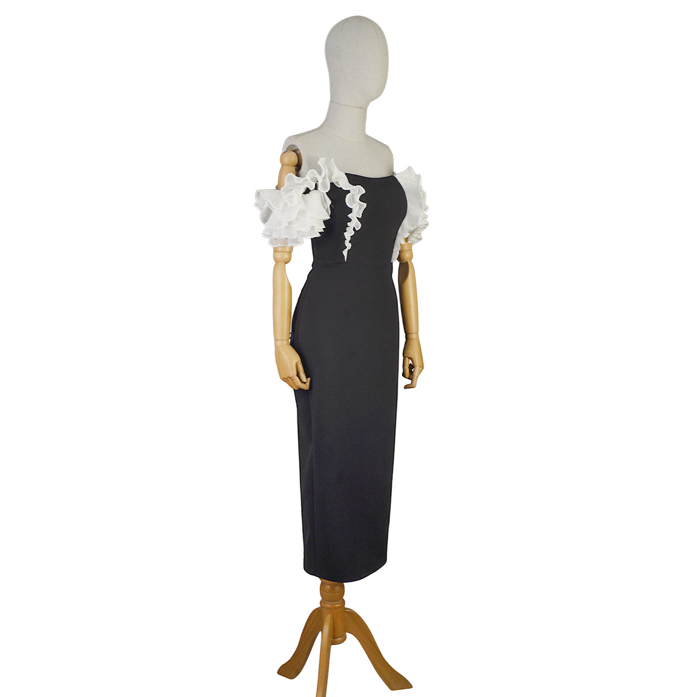 Black Dress with White Sculptural Sleeves