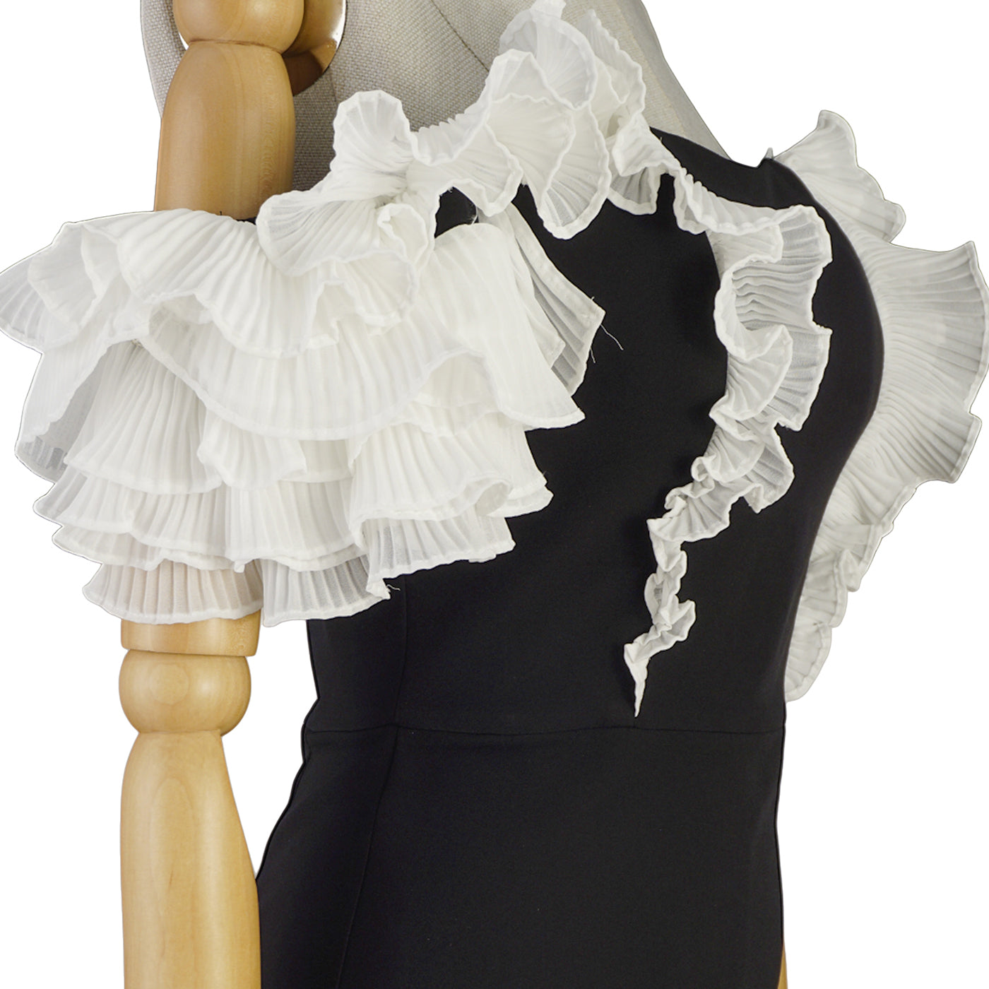 Black Dress with White Sculptural Sleeves