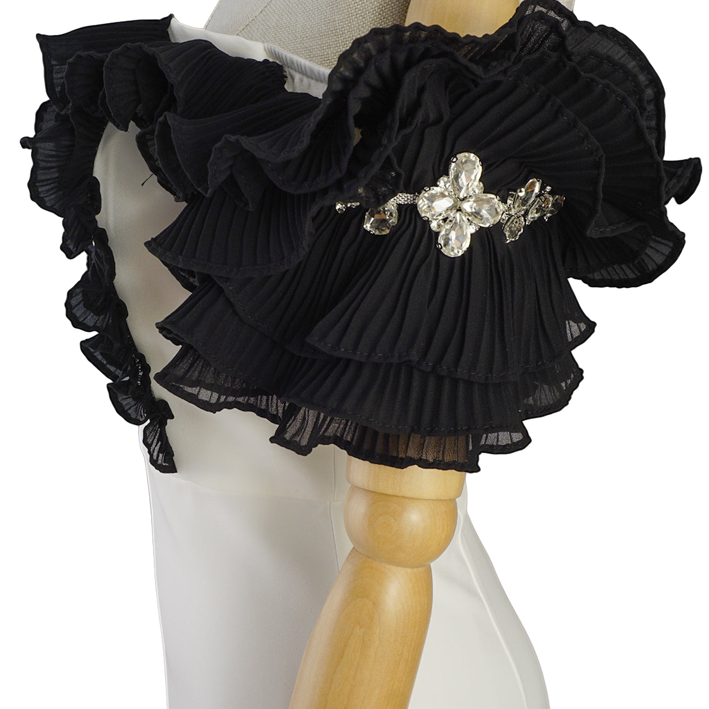 White Midi Dress with Black Sculptural Sleeves