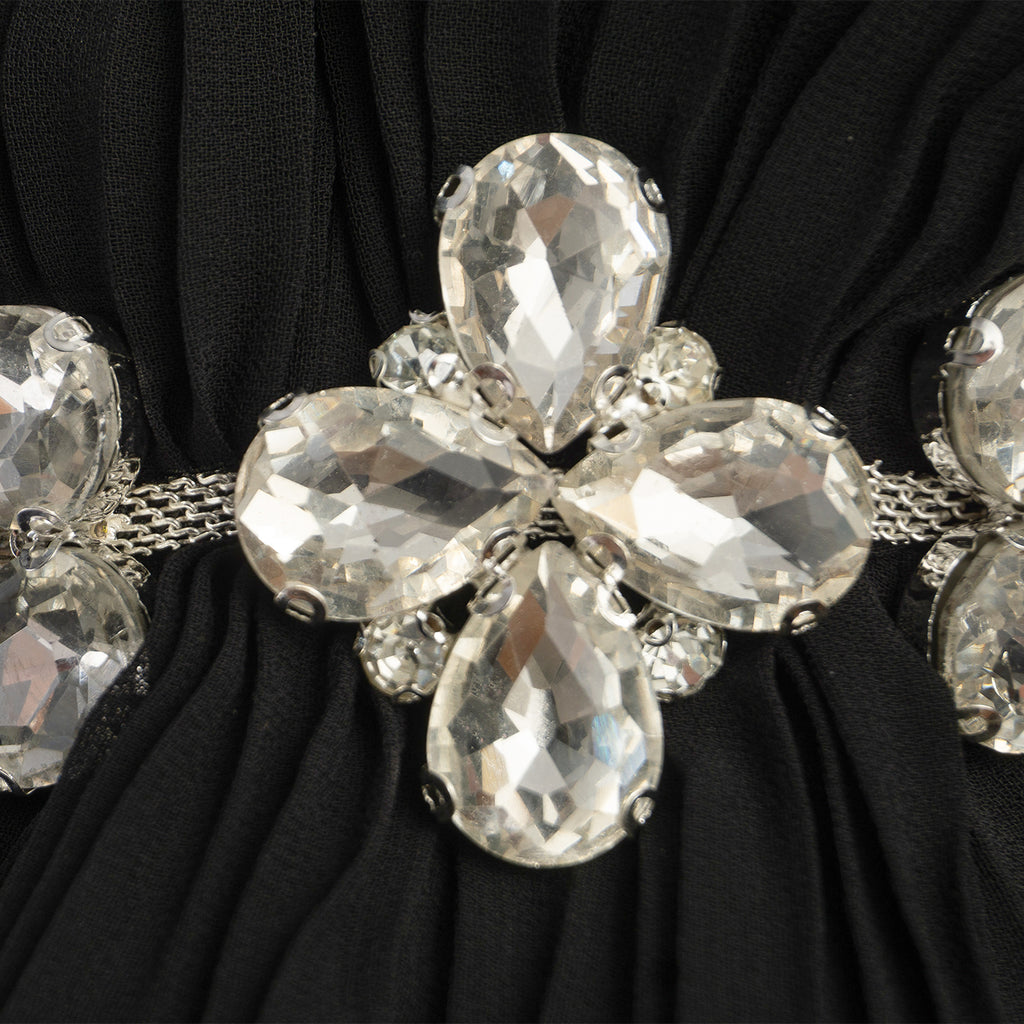 White Midi Dress with Black Sculptural Sleeves