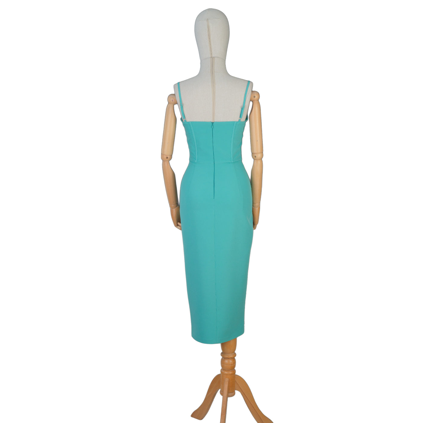 Turquoise Corset-Style Midi Dress with Pearl Details