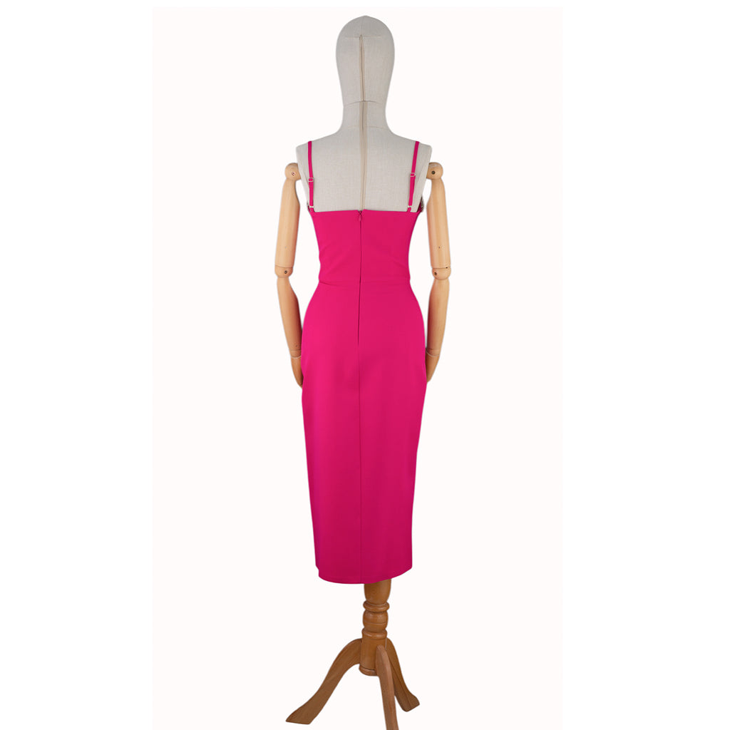 Fuchsia Dress with Pearl Trim and Thin Straps