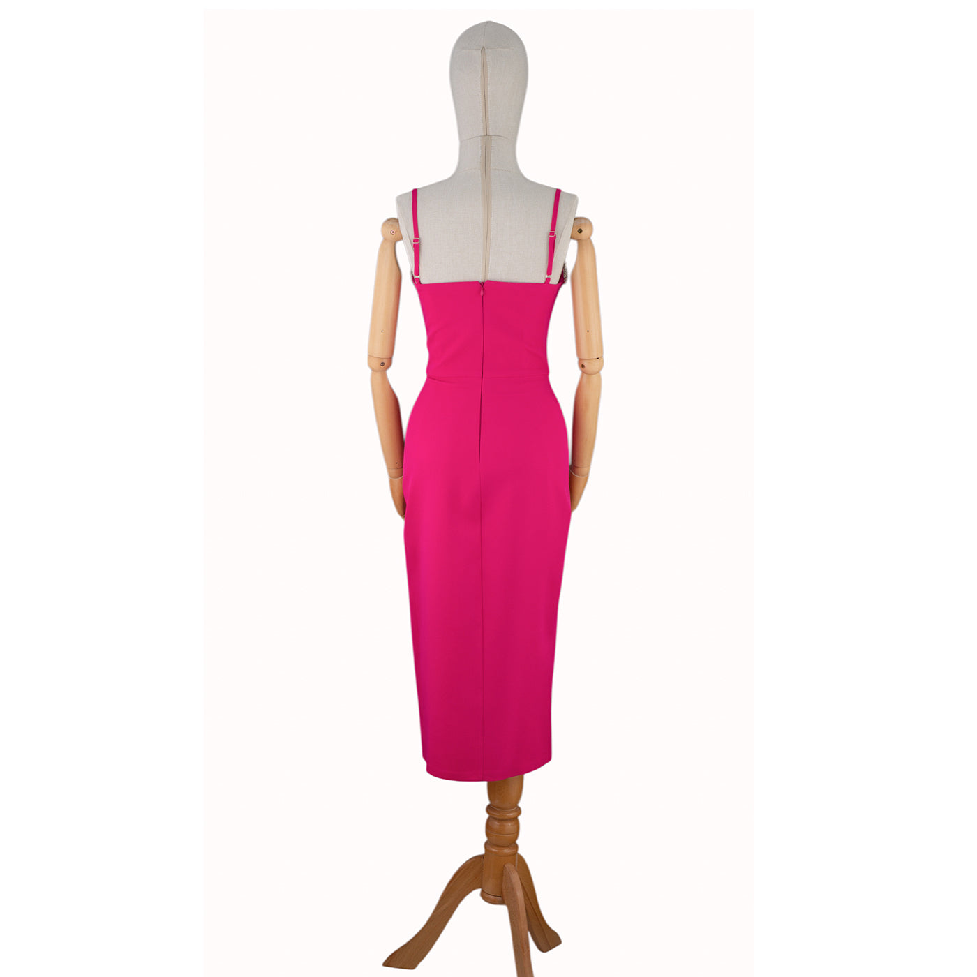 Fuchsia Dress with Pearl Trim and Thin Straps