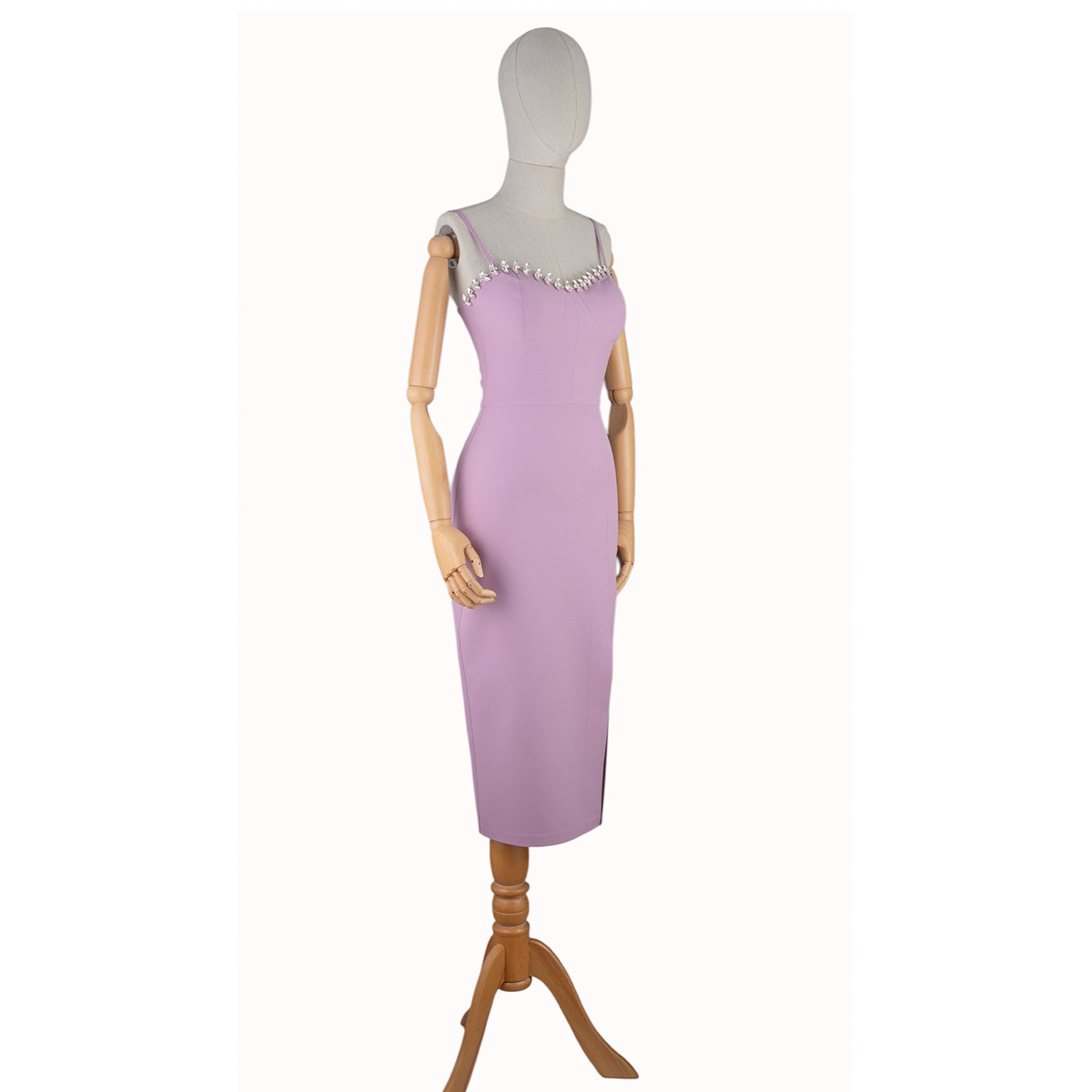 Lilac Midi Dress with Double Straps and Fitted Silhouette