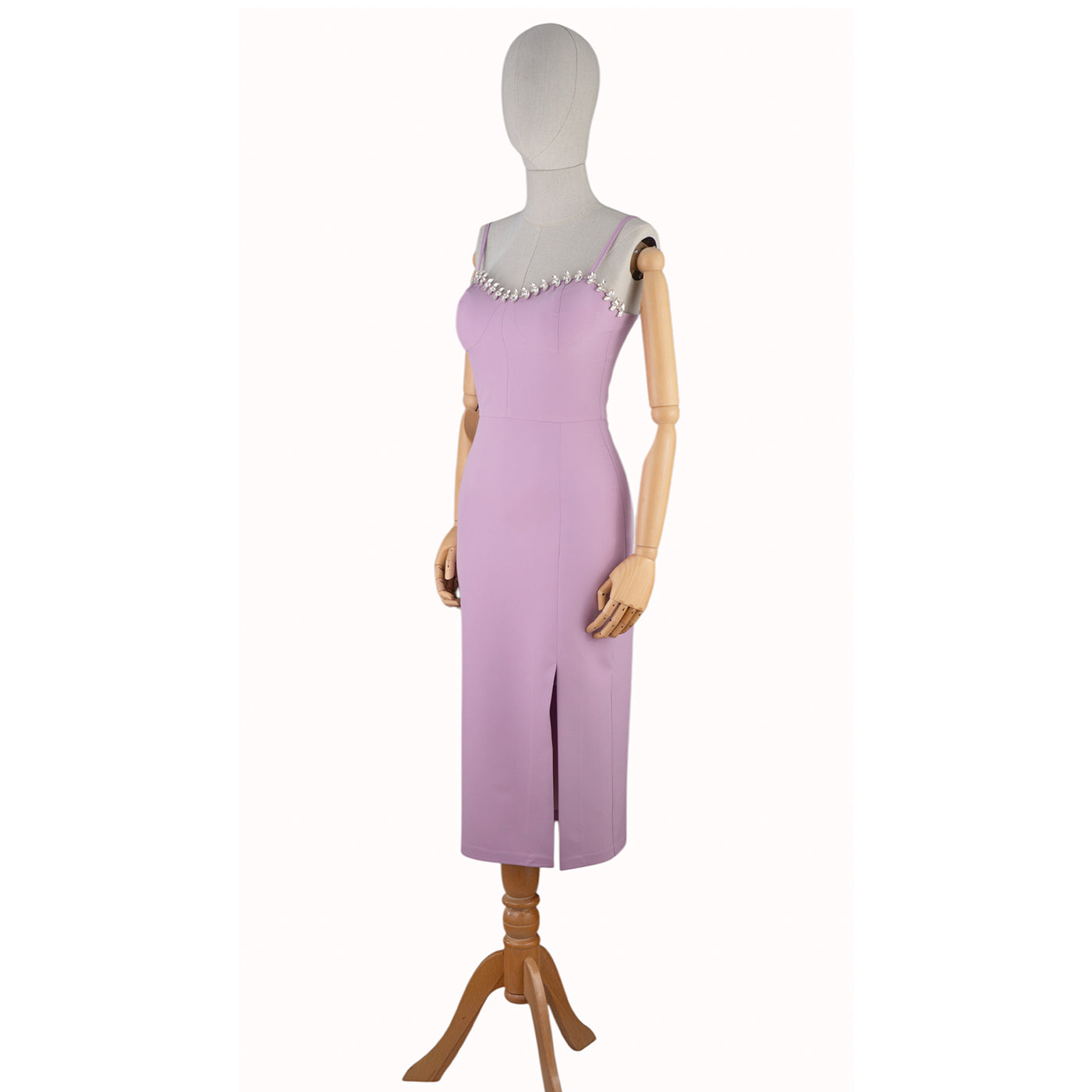 Lilac Midi Dress with Double Straps and Fitted Silhouette