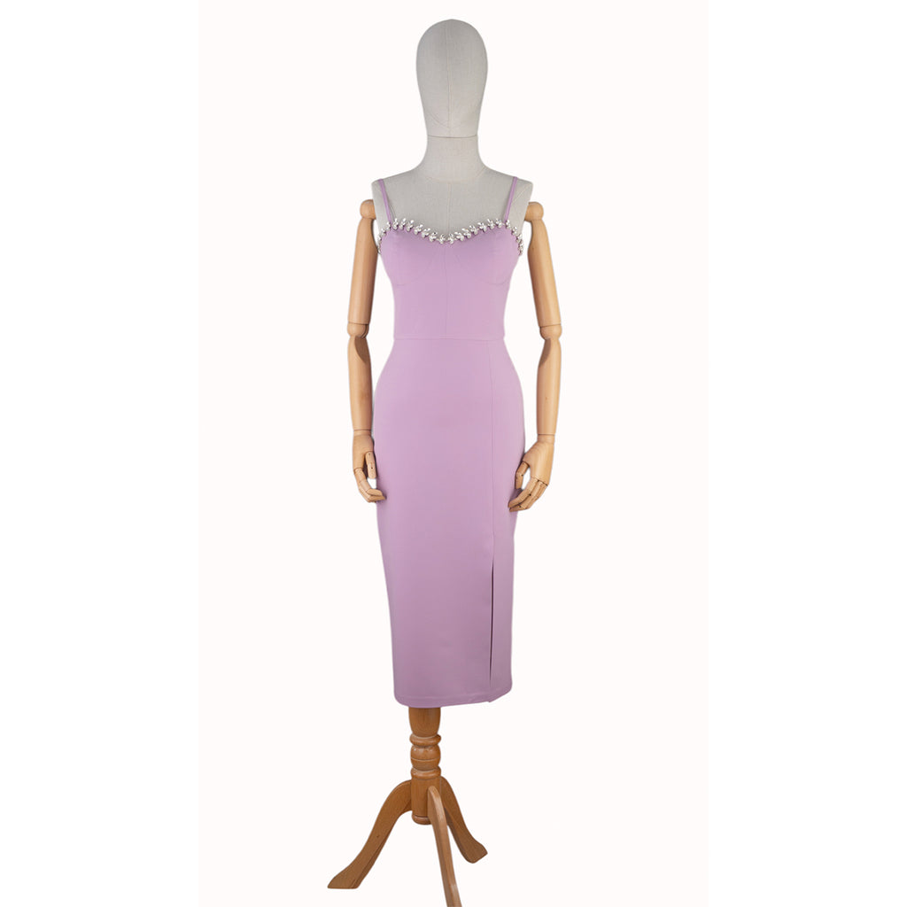 Lilac Midi Dress with Double Straps and Fitted Silhouette