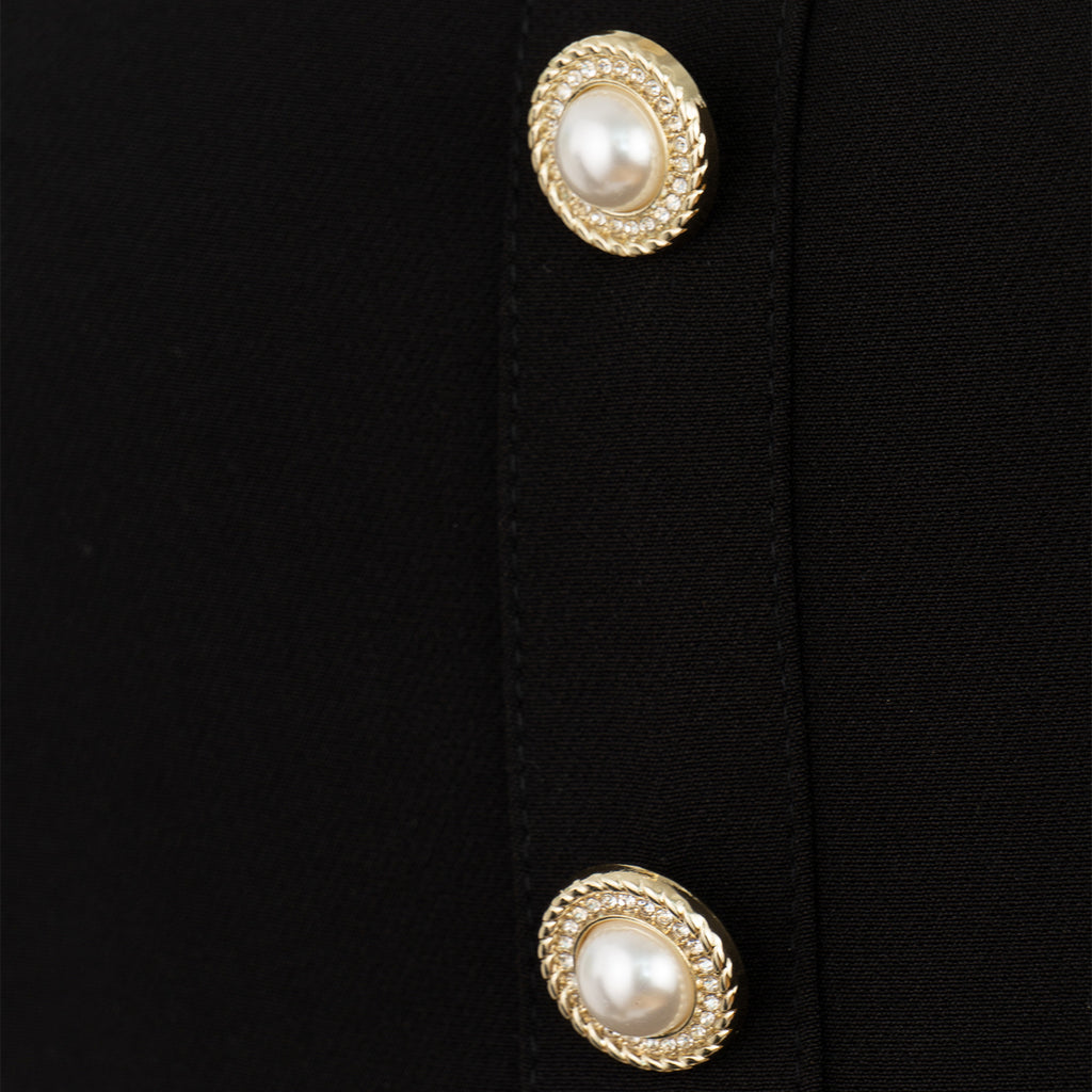 Elegant Black &amp; White Dress with Pearl Buttons
