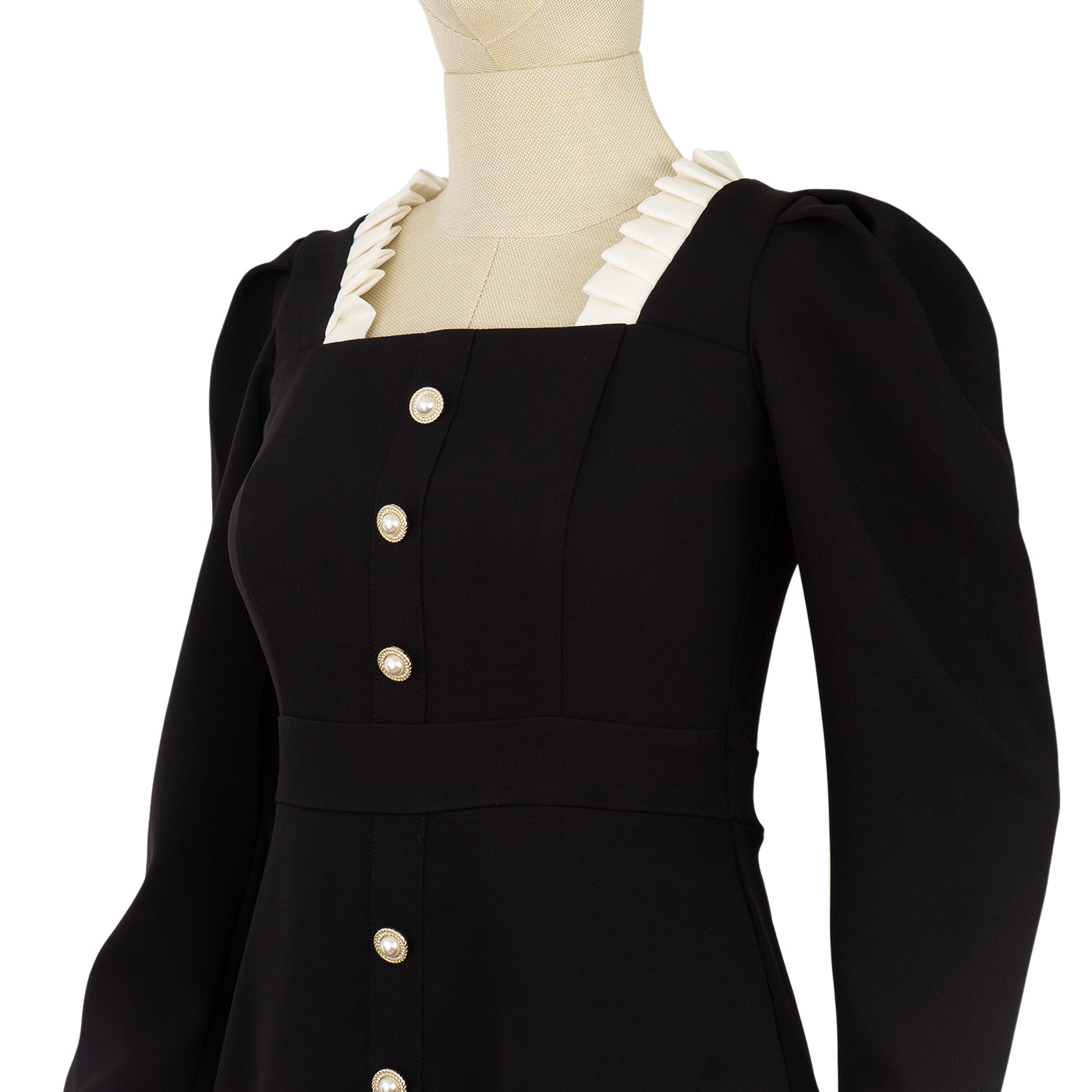 Elegant Black &amp; White Dress with Pearl Buttons